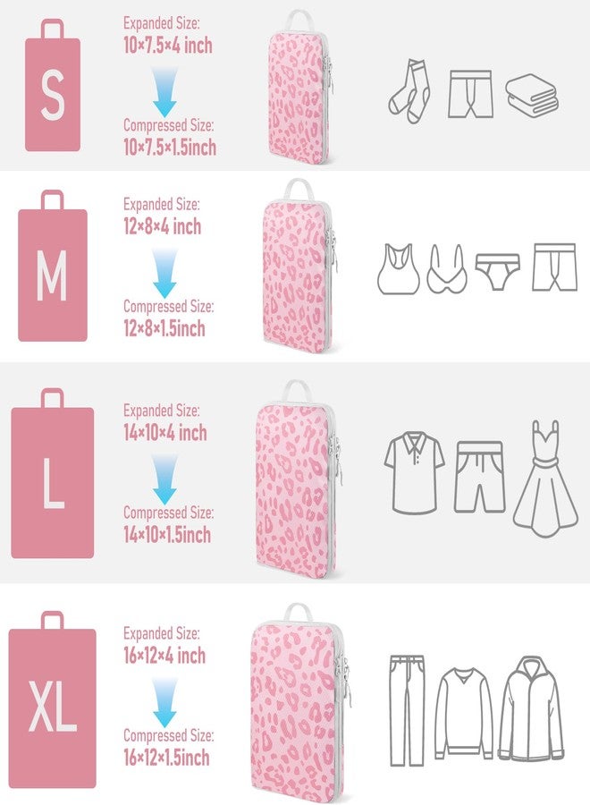 Lemoobolsa 4 Set Compression Packing Cubes For Travel Bags Organizer For Luggage Suitcase Organizer, Compression Bags For Travel Accessories Luggage Storage Set (4 Pcs, Pink Leoparda) - Image 4